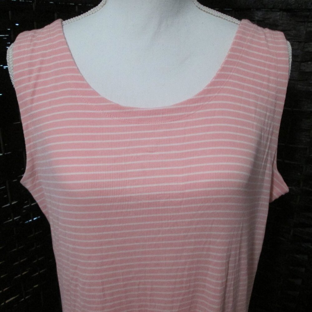 State of Day Sleeveless Ribbed Modal Blend Tank Nightgown Striped Pink NWT - Picture 7 of 9